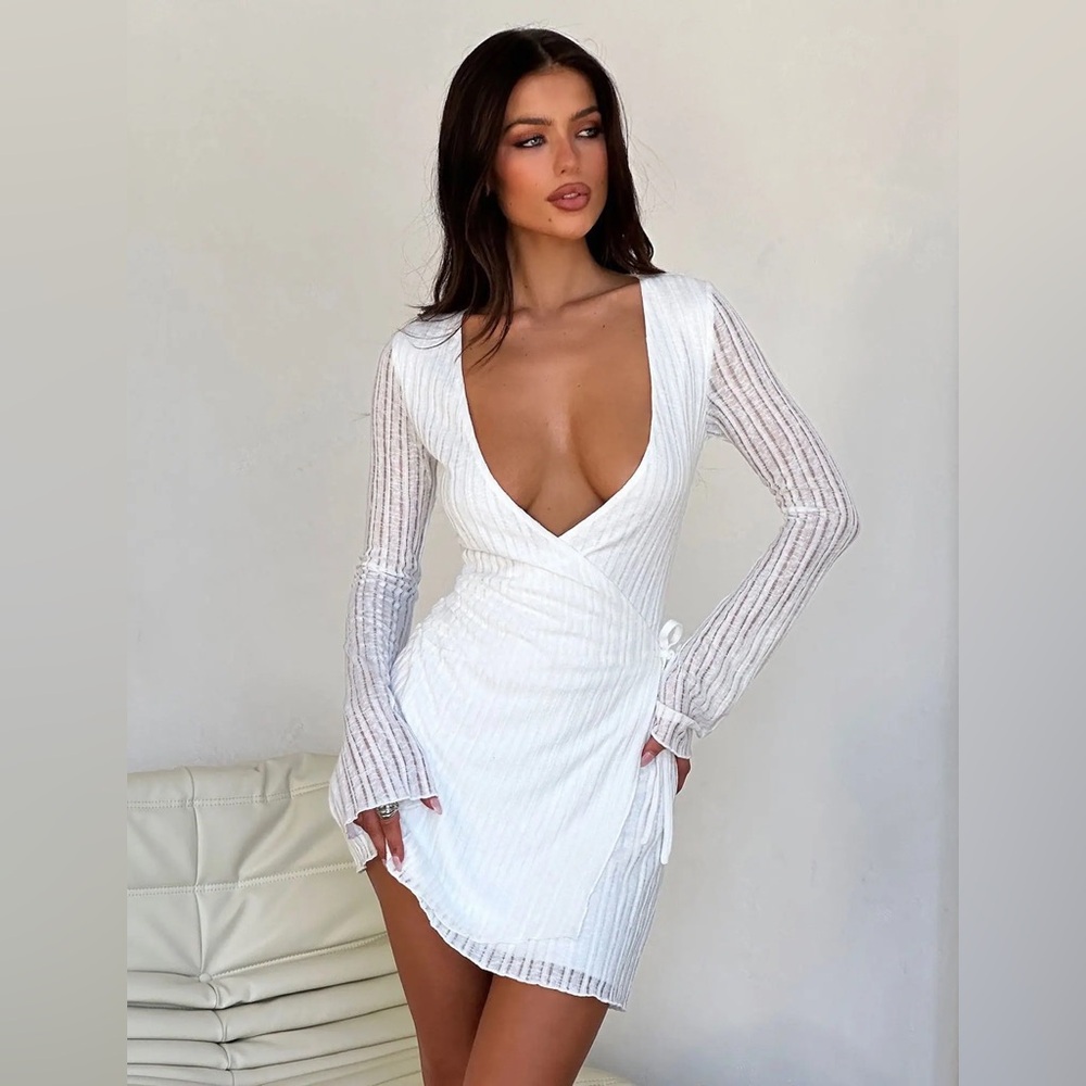 Tiger mist white long sleeve wrap dress